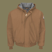 Insulated Brown Duck Hooded Jacket with Knit Trim
