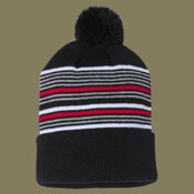12" Striped Pom-Pom Cuffed Beanie