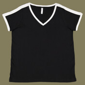 Women's Curvy Retro Ringer Premium Jersey V-Neck Tee