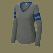 Women's Halftime Stripe Long Sleeve V Neck Tee