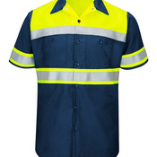 Men's Tall Hi-Visibility Colorblock Ripstop Short Sleeve Work Shirt